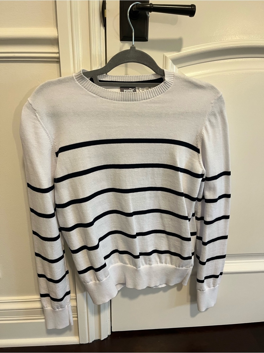 Puma White Crewneck Sweater with Black Stripes